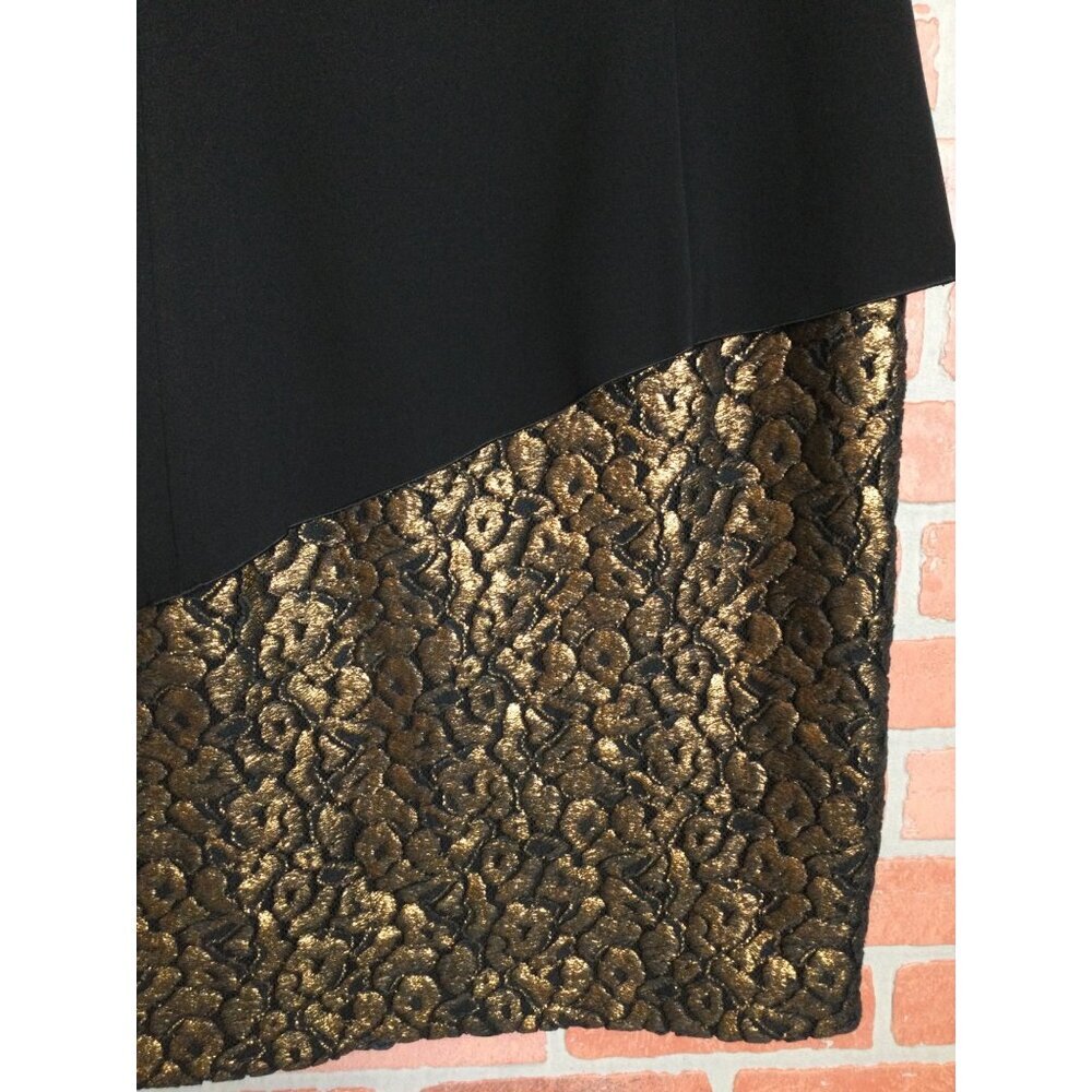 Lafayette 148 Iridescent Ocelot Lace Emma Dress Black Gold Asymmetrical Sleevele - Picture 2 of 10
